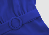 Women's autumn and winter v-neck solid color Long Sleeve Belt Elegant Casual Dress