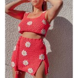 Summer Casual Crochet Knitting Skirt Set