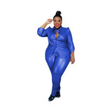 Solid Leather Fashion Sexy Plus Size Women's Two-Piece pants Set