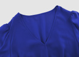 Women's autumn and winter v-neck solid color Long Sleeve Belt Elegant Casual Dress