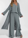 Autumn and spring fashion women's T-shirt cardigan long-sleeved jacket Casual wide-leg pants four-piece set