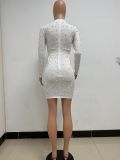 Women's Summer Solid Color Bodycon Long Sleeve Beaded Dress