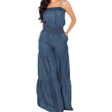 Macacão jeans casual com alças largas