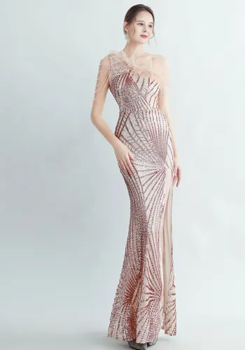 long sequins Plus Size Fat Beauty Formal Party Evening Dress