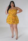 Summer Sexy Print Wrapped Chest Strapless Top Shorts Two-piece Plus Size Women's Set