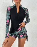 Badeanzug Sexy Plus Size Print Sonnenschutz Surfanzug Zweiteiliger Langarm-Badeanzug