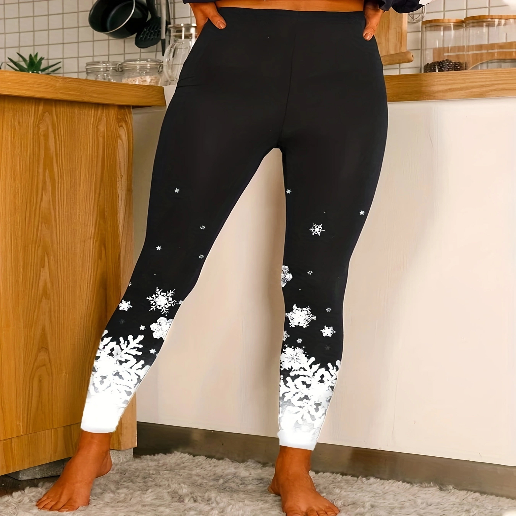 Women's Christmas Pattern Print Tight Fitting Workout Pants Track Pants Snowflake  Leggings - The Little Connection