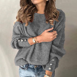 Button knitting shirt autumn and winter loose Round Neck sweater women