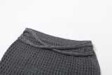 Summer women's fashion knitting hollow top high waist Bodycon Tight Fitting skirt two piece set