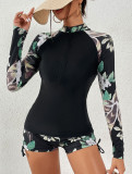 Badeanzug Sexy Plus Size Print Sonnenschutz Surfanzug Zweiteiliger Langarm-Badeanzug