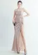 sequin pleated side slit straps long evening dress