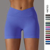 Nahtlose gestrickte, atmungsaktive, einfarbige Yoga-Shorts mit überkreuzter Taille, Laufen, Fitness, Hot-Shorts für Damen