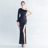 long sequins Plus Size Fat Beauty Formal Party Evening Dress