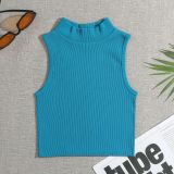 Women Ribbed Turtleneck Athletic Quick Dry Yoga Suit Tank Top