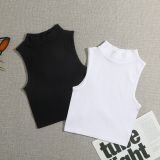 Women Ribbed Turtleneck Athletic Quick Dry Yoga Suit Tank Top