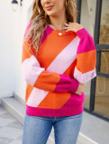 Women Colorblock Round Neck Oversized Knitting Sweater