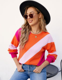 Women Colorblock Round Neck Oversized Knitting Sweater