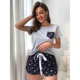 Women Summer Short Sleeve Heart Print Casual Loungewear Two-Piece Set
