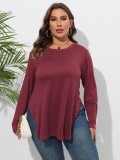 Plus Size Women Long Sleeve Solid Casual Cropped T-Shirt