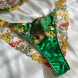Underwear summer beautiful pastoral Floral color matching belt steel ring bra briefs sexy sexy suit women