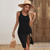 Women's Solid Color Slit Bodycon Sleeveless Round Neck Chic Holidays Dress