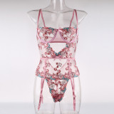 Women's Embroidered Camisole with Underwire See-Through Triangle Jumpsuit