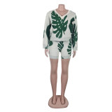 Sexy Leaf V-Neck Pullover Long-Sleeved Sweater Two-Piece Set