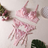 Summer Pink Big Heart Print Underwired Bra Thong Sexy Lingerie Three-Piece