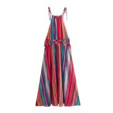 Sommer Damen Sexy Chic Neckholder Langes Gestreiftes Kleid