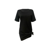 Women's Round Neck Loose Short Sleeve High Swing Solid Dress