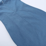 Schulterfreies, figurbetontes Jeanskleid mit Fransen in Übergröße