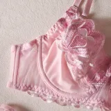 Summer Pink Big Heart Print Underwired Bra Thong Sexy Lingerie Three-Piece