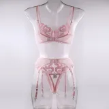 Summer Pink Big Heart Print Underwired Bra Thong Sexy Lingerie Three-Piece