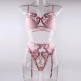 Summer Pink Big Heart Print Underwired Bra Thong Sexy Lingerie Three-Piece
