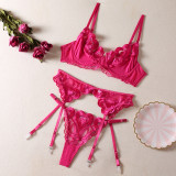 Summer Pink Big Heart Print Underwired Bra Thong Sexy Lingerie Three-Piece