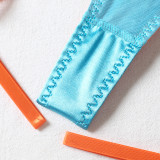 Sexy color matching embroidery large flower belt underwire bra garter belt leg circumference thong sexy underwear four-piece set