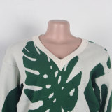 Sexy Leaf V-Neck Pullover Long-Sleeved Sweater Two-Piece Set