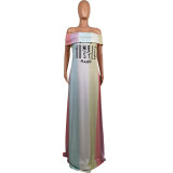 Plus Size Damenmode Kontraststreifen Sexy schulterfreies langes Kleid