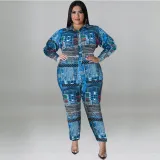 Plus Size Women's Fall Print Long Sleeve Jumpsuit