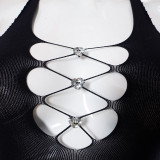 Women's Street Fashion See-Through Cutout Mesh Diamond Halter Neck Jumpsuit
