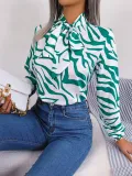 Autumn And Winter Chic Color Contrast Striped Tie Lantern Sleeve Chiffon Shirt Women's Clothing
