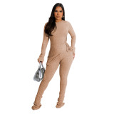 Women's Fall And Winter Irregular Knitting Ribbed Casual Two Piece Pants Set