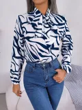 Autumn And Winter Chic Color Contrast Striped Tie Lantern Sleeve Chiffon Shirt Women's Clothing