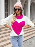 Autumn And Winter Big Heart Print Valentine'S Day Heart Sweater Round Neck Knitting Pullover Sweater Women