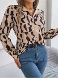 Fall Winter Career Chic Color Contrast Stripe Turndown Collar Long Sleeve Women's Shirt