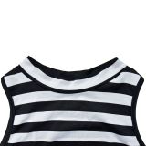 Ladies' Fashion Stripe Sleeveless Crop Top Maxi Skirt Two-Piece Set