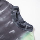 Women's Summer Fashion Print Short Sleeve Top Skirt Casual Two Piece Set