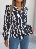 Fall Winter Career Chic Color Contrast Stripe Turndown Collar Long Sleeve Women's Shirt