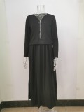 Spring Summer Long Sleeve Maxi Dress Casual Women's Slim Waist Zipper Letter Print Dress