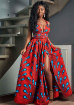 Африканское платье с принтом на шнуровке, этническое женское сексуальное платье макси с разрезом